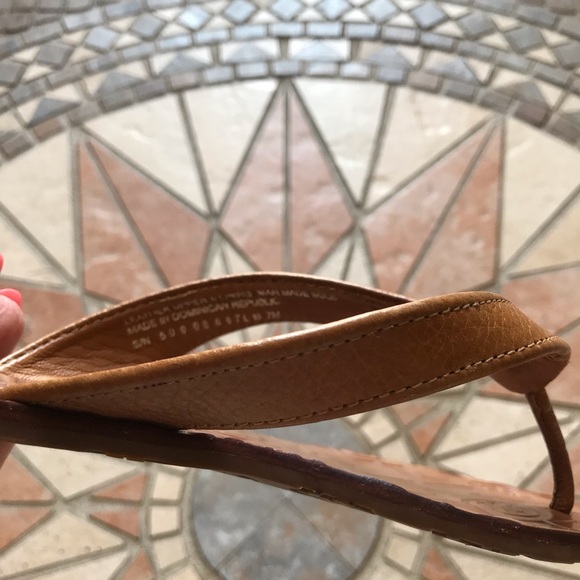 Tory Burch Brown Leather Flip Flops with Gold Emblem - Picture 8 of 8